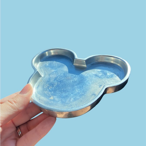 SOLD Vintage Silver Metal Mickey Disney Tray Candle Holder Trinket Dish - Picture 2 of 4